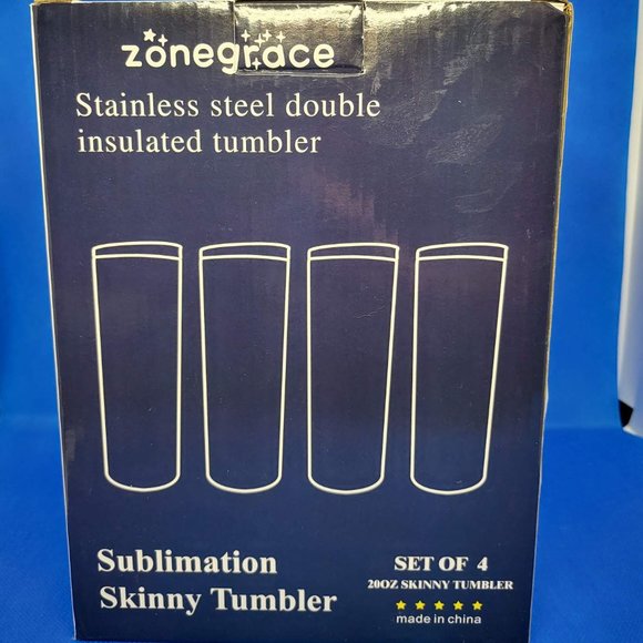 Zonegrace Sublimation Skinny Tumbler - Blank Set of 4 - 20oz - Picture 1 of 3